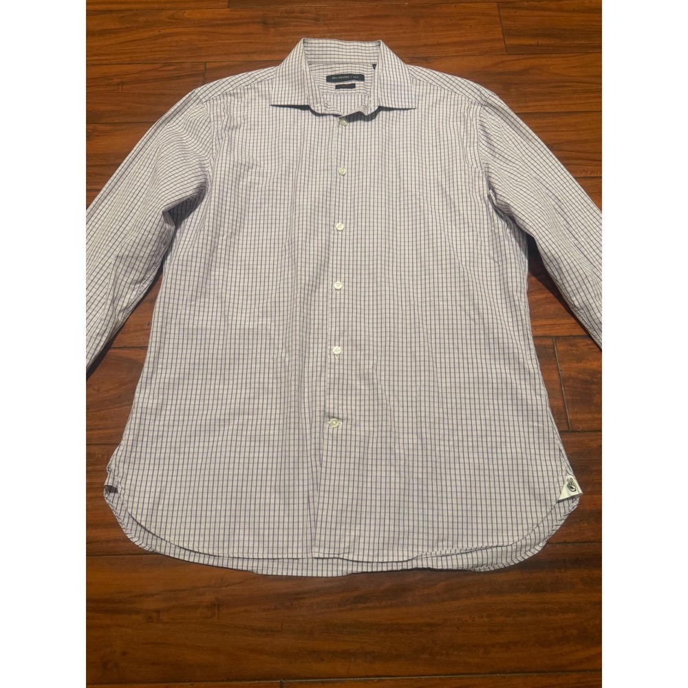 John Varvatos USA Mens Slim Fit Dress Shirt Purple White Check 16 34/35 L - Picture 2 of 10